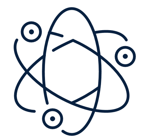 Atomic model with electrons orbiting a nucleus.
